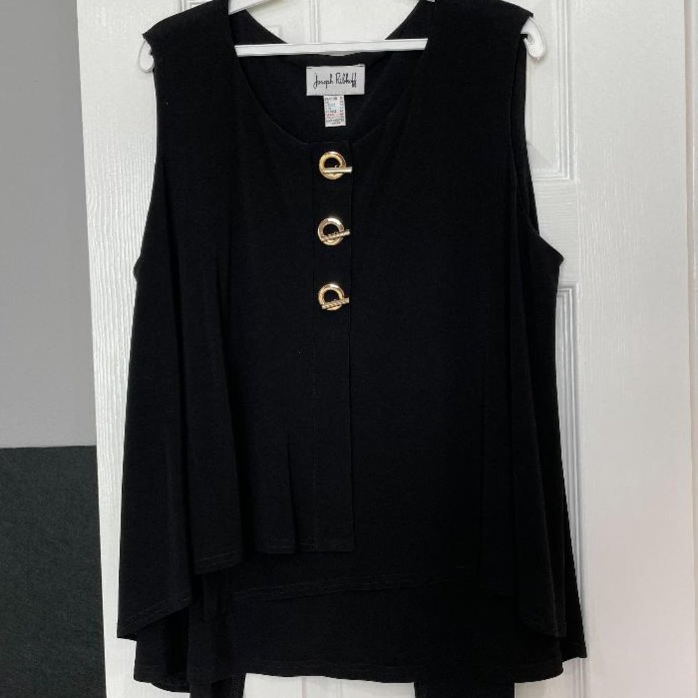 Joseph Ribkoff black top. Size 16, Black with detailed closure. NWOT REDUCED!!!